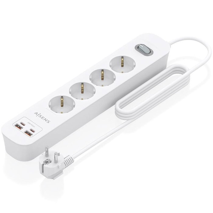 Aisens Regleta ASPS-2A2C12-W con 4 Tomas Schuko, 2 USB-C y 2 USB-A, Blanco Aisens Regleta ASPS-2A2C12-W con 4 Tomas Schuko, 2 USB-C y 2 USB-A, Blanco
